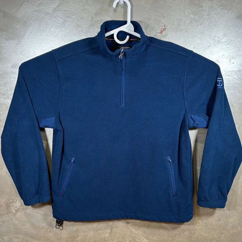 Greg Norman Blue Waffle‎ Knit Quarter Zip Fleece Water Repellent Pullover Mens S